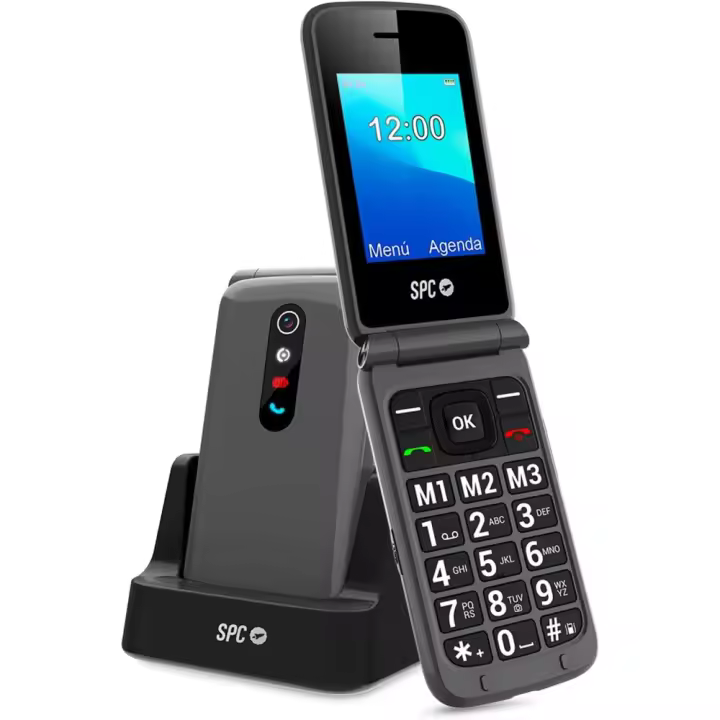 SPC Stella 2 - Teléfono Móvil de Tapa para Mayores, Botones y Teclas Grandes, Fácil de Usar, Configuración Remota, Botón SOS, USB-C, 3 Memorias Directas, Base de Carga, Color Negro - 1