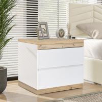Mesillas de Noche, Mesillas de noche con dos cajones, Cómodas de Noche, Alojamiento, Dormitorio, Tabla aglomerado E1, Blanco + Roble - details 5