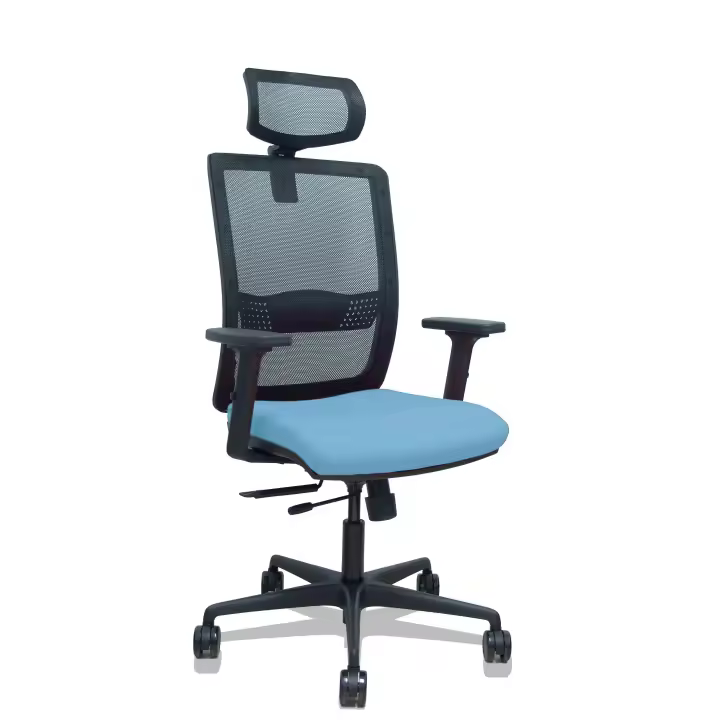 Silla Haches traslack malla negra asiento bali azul cielo brazos 2D ruedas 65mm cabecero regulable - 1