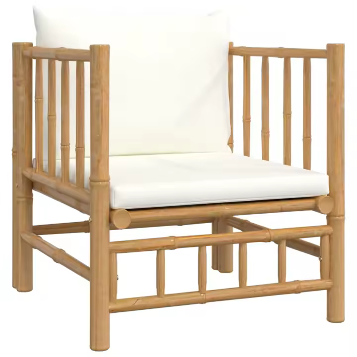 Sofá de Jardín Bambú con codos Blanco crema - 1