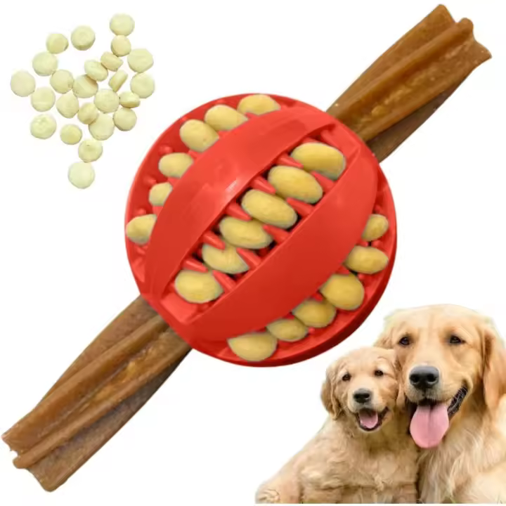 Dispensador de bocadillos con forma de pelota de juguete para perros, no tóxico, antimordeduras, interactivo, para cachorros, juguete para limpieza de dientes, para entrenamiento de perros, 7 cm, color rojo - 1