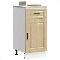 vidaXL Mueble bajo de cocina Porto madera contrachapada blanca en color Blanco/Gris hormigón/Blanco brillante y más | almacenamiento funcional diseño moderno para baño dormitorio sala - details 7