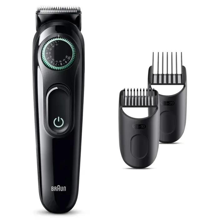 Braun Series 3-3411 Recortadora mulitfunción con dial de precisión, 3 accesorios, 50 minutos de autonomía, verde - 1