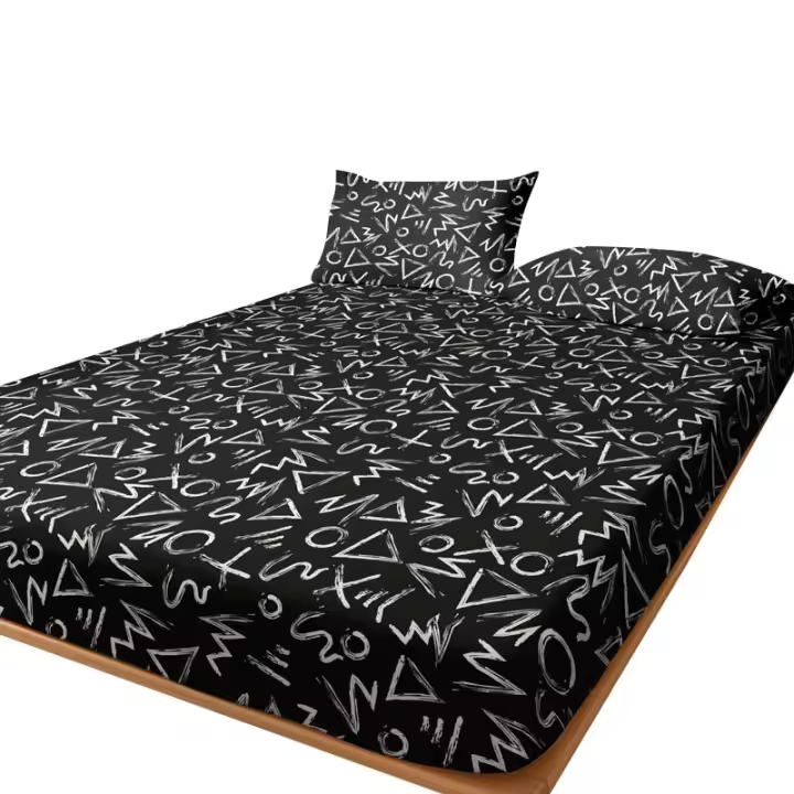 Sábana De Cama Con Patrón Geométrico Y Acabado Mate En Color Negro 100% Poliéster Sin Almohadillas Cubierta De Cama Para Dormitorio - 1