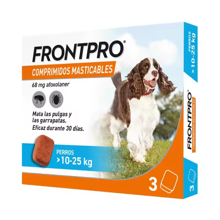 Frontpro - Comprimidos Masticables Antiparasitarios para Perros de 25-50 kg, 3 Comprimidos, Afoxolaner 136 mg - 1