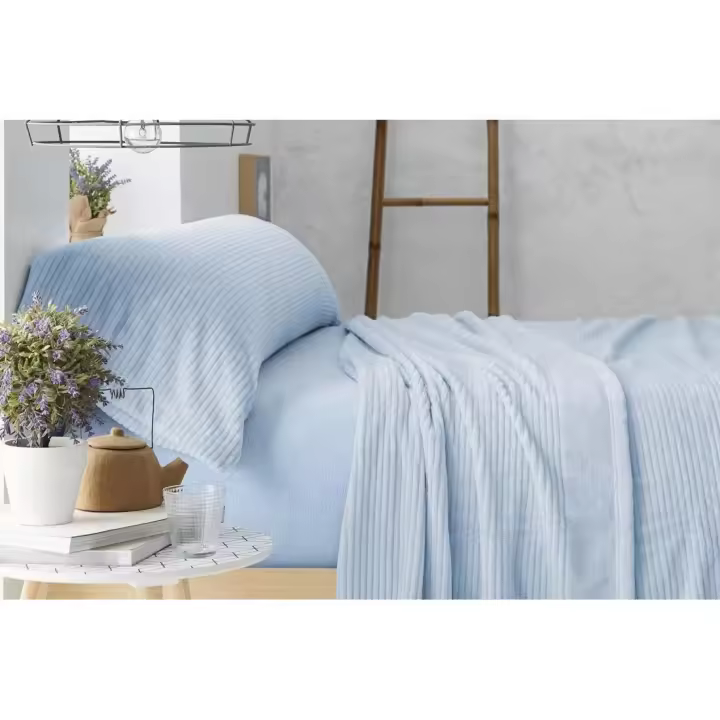 JUEGO DE SÁBANA  CORALINA BURRITO BLANCO DISEÑO 965 AZUL - 1