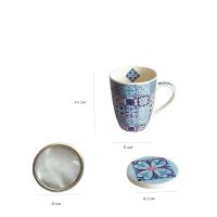 Gissed Tazas de Cerámica con Infusor y Tapa - Diseño Azulejo Vintage, Perfectas para Té e Infusiones - 10 cm Altura, 9 cm Diámetro, con Filtro de Acero Inoxidable - details 2