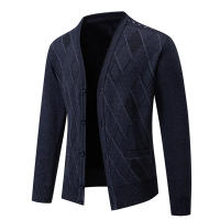 Chaqueta De Fleece Para Hombre Cardigan Grueso De Otoño E Invierno Elegante Y Ajustado Marcas De Lujo Abrigo De Cuello Alto Con Bolsillos Para Uso Diario - details 14