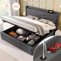 Cama tapizada Cama Doble Almacenamiento Caja de almacenamiento with Carga USB type C Cabecero, Cama de almacenamiento Marco de Cama de Lino Cama Juvenil 160x200 con somier (colchón no incluido) - details 2