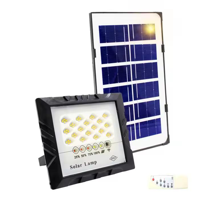 Proyector LED Foco con Panel Solar Fotovoltaico, Mando a Distancia y Sensor de Encendido Automático. Foco Solar IP67 con Luz Blanca, Iluminación de Exterior, Patio, Jardín, Camino, Garaje. - 1