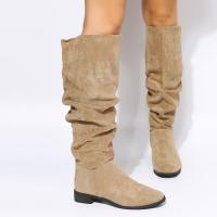 SP Botas de Caballero de Gamuza Retro Para Mujer, nuevo estilo, Tacón Gruesto, BOTAS Altas con punta, BOTAS marrones con pligues. - details 6