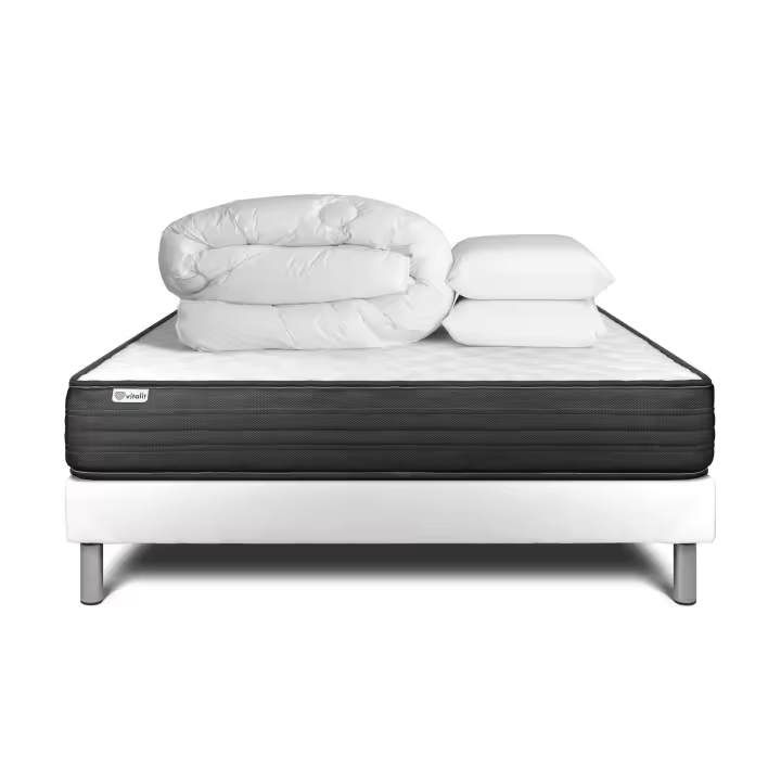 Pack cama completa - Colchón 180x200cm + Somier con láminas (kit) + 2 almohadas + Edredón - Vitalpower - 1