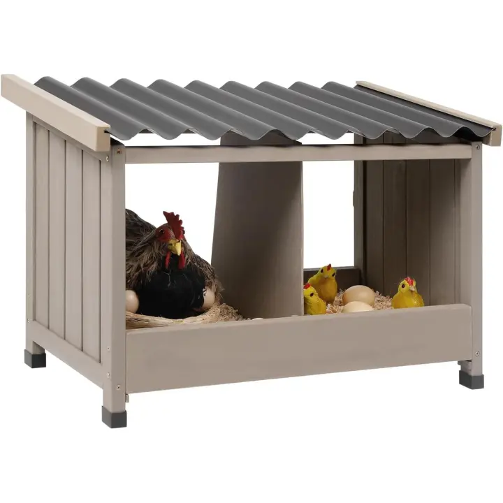 Nido para gallinas, accesorio de madera para gallinero montado en la pared con techo de PVC, 3 compartimentos para gallinas y patos para uso en exteriores o interiores (3 compartimentos) - 1