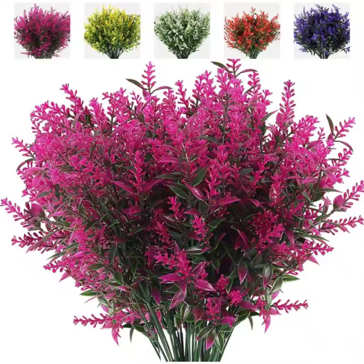 8 bouquets de fleurs artificielles, fausses plantes d'extérieur, fleurs artificielles de lavande anti-ultraviolets, arbustes en - 1