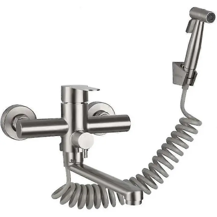 Sola Manija Grifo de Cocina montado en la comparación con Ducha de mano, Con Pistola de pulverización, fregadero de Cocina, Grifo de Maple inoxidable, Agua Caliente/fría, bañera de Lavadería, Rotatab - 1