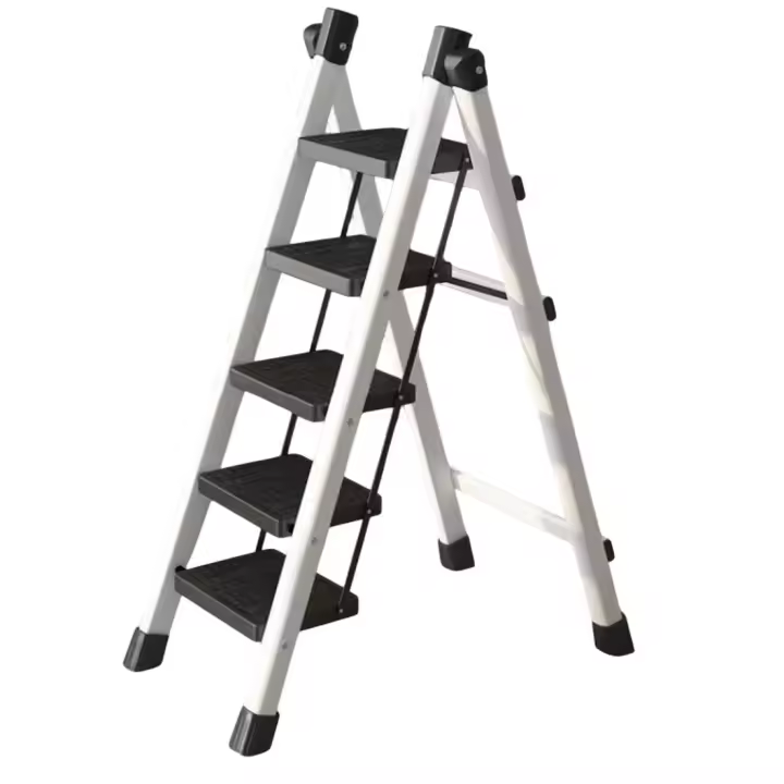 Escalera Plegable, de Tijera, de 3 5 Peldaños, Taburete, Antideslizante, Bloqueo de Seguridad, Fácil de Guardar, Carga hasta 150 kg, Ideal para Cocina, Pasillo, Garaje, Color Blanco - 1