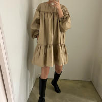 Vestido A-Line Vintage De REALEFT Para Mujer Con Manga Puff Cuello O High Waist Casual Patchwork Estilo Vintage Mini - details 16