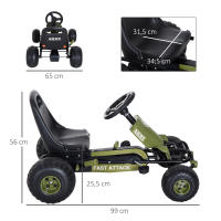 HOMCOM Go Kart Coche de Pedales Racing Deportivo con Asiento Ajustable Embrague y Freno para Niños 3-6 Años Carga 35kg 99x65x56cm Marco Acero Negro y Verde - details 2