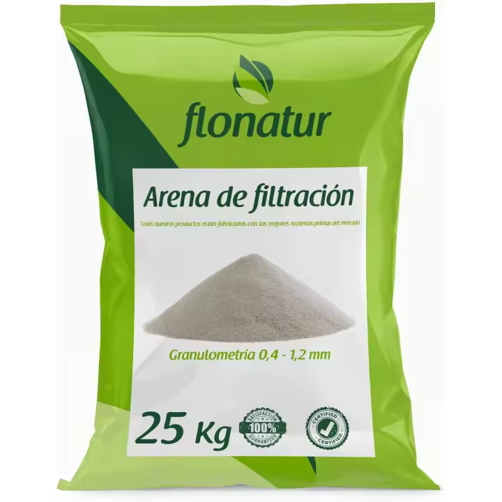 flonatur Arena de Filtración para Depuradoras de Piscinas, Fabricación de Morteros, Chorreo y Manutención de Césped Artificial, Granulometría de 0,4 a 1,2mm, Saco de 25 Kilos - 1