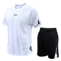 Conjunto Deportivo De Verano Para Hombres Moda Transpirable Secado Rápido Color Sólido Estilo Casual Cuello Redondo Grande - details 5