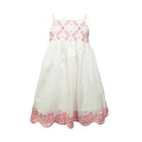 Vestido niña Petit Alo blanco 100% algodón con tirantes regulables y bordado rosa - details 1