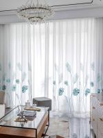 1PC Ventanas Grandes Hojas Azules Cortinas De Tela Gauze Para Sala De Estar Cortinas Listas Para Ventanas De Dormitorio - details 2