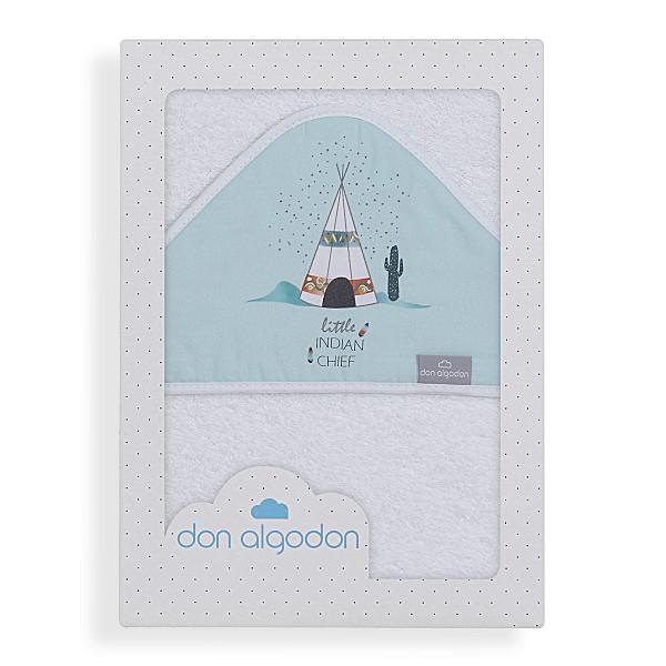 Don Algodon capa de baño de 1metro x 1metro con capucha DAKOTA  verde- gris - rosa