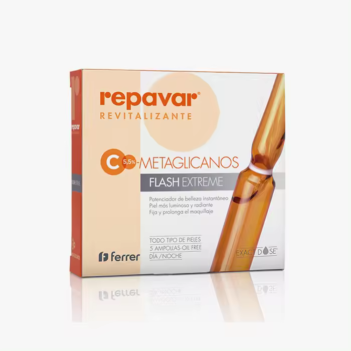 Repavar Revitalizante Sérum Metaglicanos Flash Extreme Efecto Tensor Inmediato Elaborado con Vitamina C - Piel más Luminosa y Radiante - Fija el Maquillaje - 5 Ampollas de 1 ml - 1