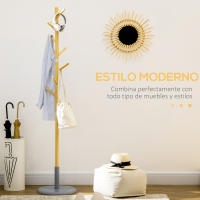 HOMCOM Perchero de Pie de Bambú Perchero de Entrada Recibidor con 8 Ganchos para Colgar Ropas Bolsas Perchero en Forma de Árbol Ø37,8x175,6 cm Natural y Gris - details 0