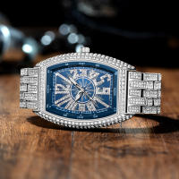 Reloj De Lujo Para Hombre Con Cristales Iced-Out Tonneau Dorado Reloj De Cuarzo Con Pulsera De Acero Inoxidable Moda Diamante Analog Clock - details 11