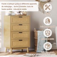 Cómoda de 4 cajones en color roble con acabado trenzado, 55×40×95 cm, mueble organizador de madera con estilo natural para dormitorio y salón - details 3