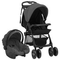 vidaXL Carrito de bebés 3 en 1 de acero gris oscuro y negro - details 0