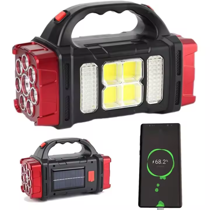 Linterna recargable para acampar con cargador solar linterna de mano con múltiples lámparas, linterna eléctrica para caminatas al aire libre o cortes de energía en interiores,Linterna Recargable(roja) - 1