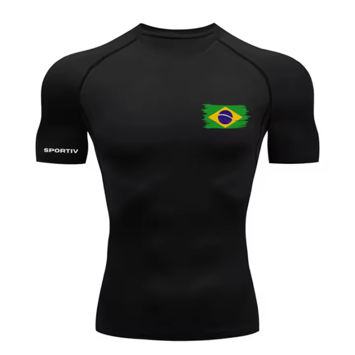 Camiseta De Compresión Con Estampado De Bandera Para Hombres Deportiva Secado Rápido Para Gimnasio Running Y Ejercicio - 1