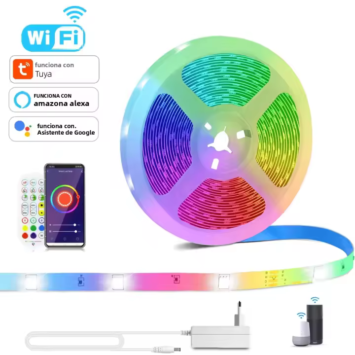 Tira De Luz LED RGB Decorativa 5M-20M Control Remoto Wifi App Voz Musica 12v 5050 18LEDs/m Juego Dormitorio Ambiente Para Tuya Alexa - 1