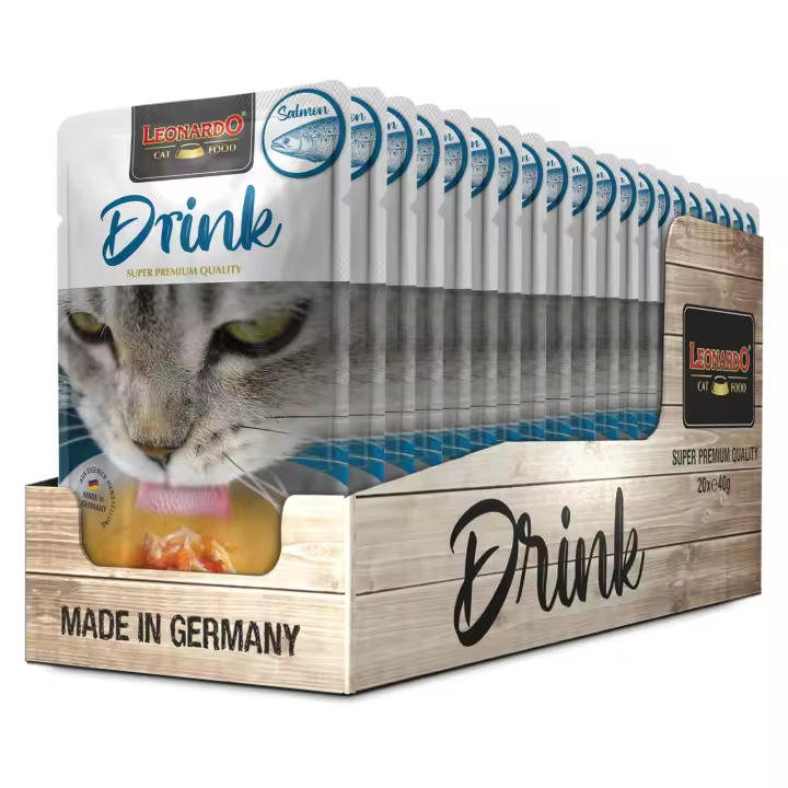 Leonardo Drink Salmón 20 Sobres x 40 gr - Complemento alimenticio para gatos. Favorece la hidratación. - 1