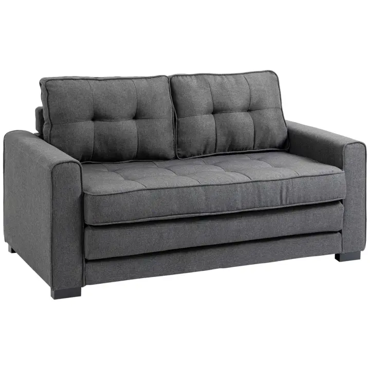 Cecodadi sofá Cama plegable 2 plazas, Sofá Cama con función de dormir, Tacto Lino, Madera de Caucho, Gris, 147,5x75x85cm - 1