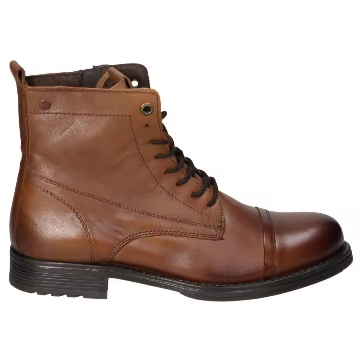 JACK & JONES | Botas para Hombre – Botas de Color Marrón – Botas de Piel – Botas con Cordones – Botas con Cremallera– Estilo Clásico – Cómodas y de Alta Calidad – Modelo 12241142 - 1