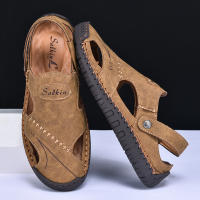 Sandalias De Verano Hechas a Mano Para Hombre Zapatos De Cuero Transpirables Antideslizantes Para Playa Y Exteriores Moda Casual Talla Verdadera - details 1