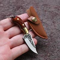 Cuchillo Pequeño De Acero Inoxidable Con Mango De Madera Y Estuche De Cuero Mini Portátil Para Camping Y Uso Diario Color Bronce - details 6
