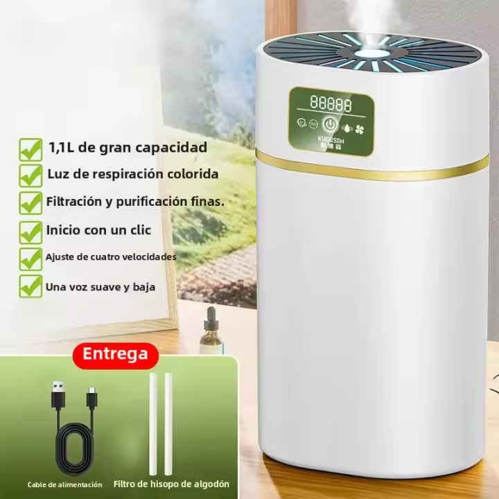 Humidificador Silencioso De Gran Capacidad 1100ml Para Dormitorio Con Aromaterapia Y Luz Ambiental De 7 Colores Para Humidificación Del Aire - 1