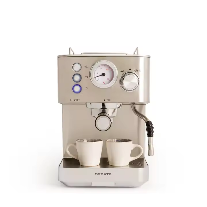 CREATE - Cafetera express de 20 bares de presión - Acero inoxidable - Brazo Vaporizador - Capacidad 1,25 L - THERA CLASSIC - 1
