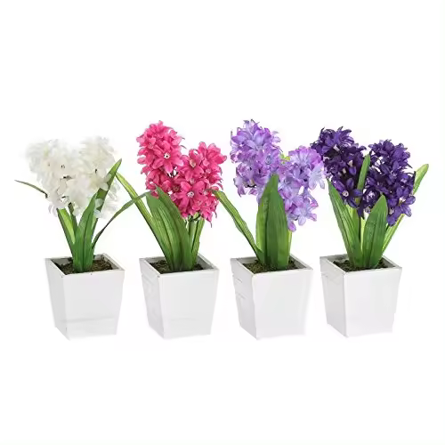 Pack 4 Plantas Artificial Jacinto Poliester con Maceta de Madera-DAMDAM GO - 1