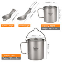 Juego De 3 Piezas De Titanio Ligero Con Olla De 750ml Taza De Agua De 450ml Cuchara Plegable Y Manija Collapsible Para Camping - details 5