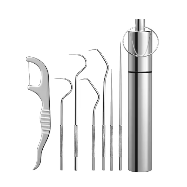 Varillas De Higienización Dental De Acero Inoxidable Palillos Para Dientes Con Hilo Reutilizable Y Duradero Herramienta De Limpieza Oral Para Adultos - 1