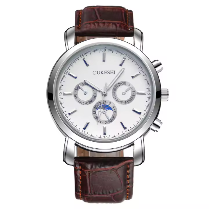 Reloj para hombre con tres subdiales, correa de cuero, movimiento de cuarzo, un reloj multifuncional y elegante para el hombre - 1
