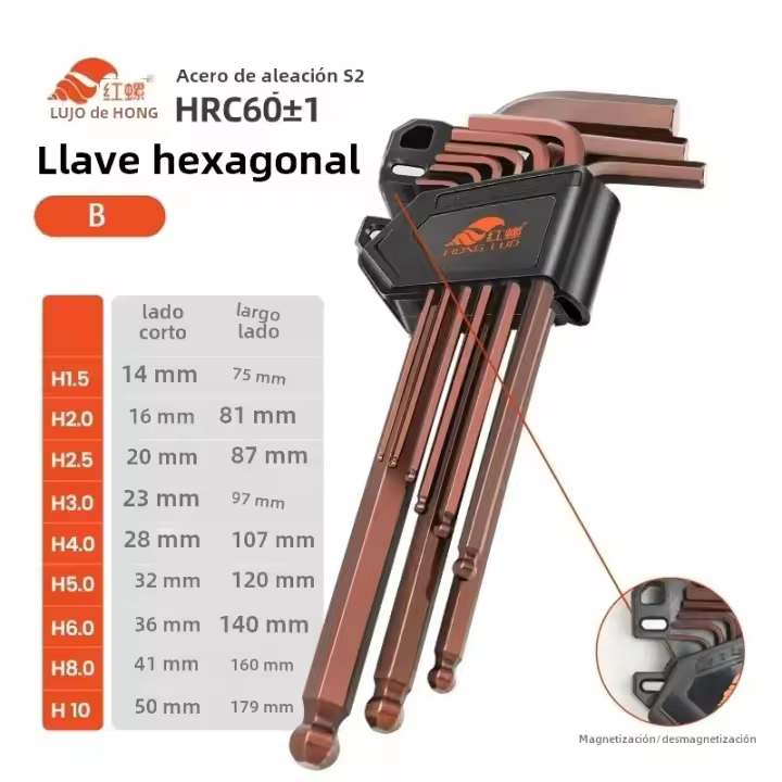 Juego De Llaves De Hexágono Magnéticas 9 Piezas L Type Doble Finitud Allen Key Hexagono Plano Bola Torx Estrella Herramientas Manuales - 1