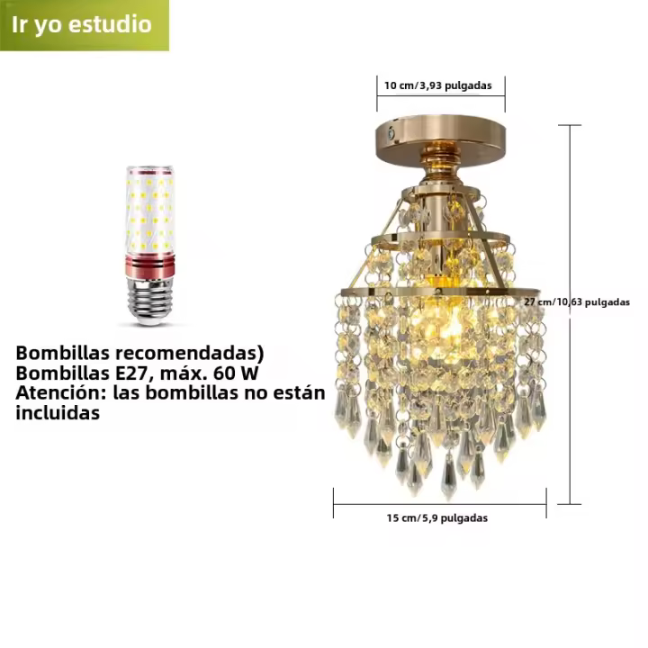 Lámpara De Techo Artificial De Cristal Dorado 1Pc Base E27 Para Iluminación De Pasillo Sala De Estar Cocina Sin Bombillas Incluidas - 1