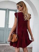Vestido Mini Elegante Para Mujer Con Volantes Estilo Harajuku Casual Sin Mangas Cuello Redondo A-Line Vintage Para Playa Y Fiestas - details 5
