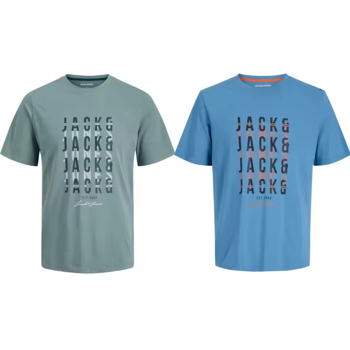 Jack & Jones SS25 Hombre Pack 2 Camisetas de Algodón Mod JJDELVIN logo estampado Moda Casual Informal REF 247813 - 1